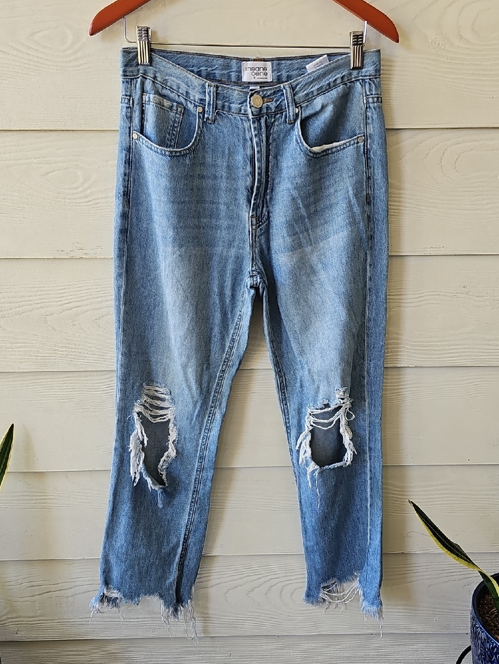 Insane Gene Distressed Boyfriend Jeans Light Wash Size 5/26 Raw Hem - Picture 4 of 11